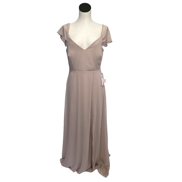 NWT Birdy Grey Devin Formal Bridesmaid Dress in Chiffon in Taupe Womens Large - Picture 2 of 15